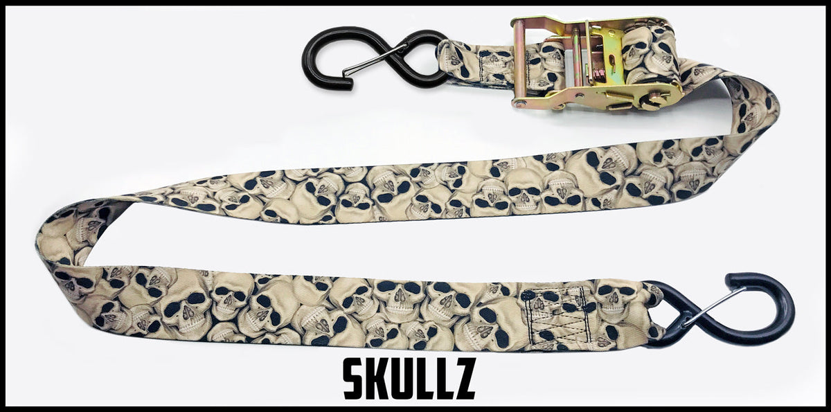 Skulls 2 inch custom picture quality polyester webbing ratchet strap. Design by Northwest Straps.