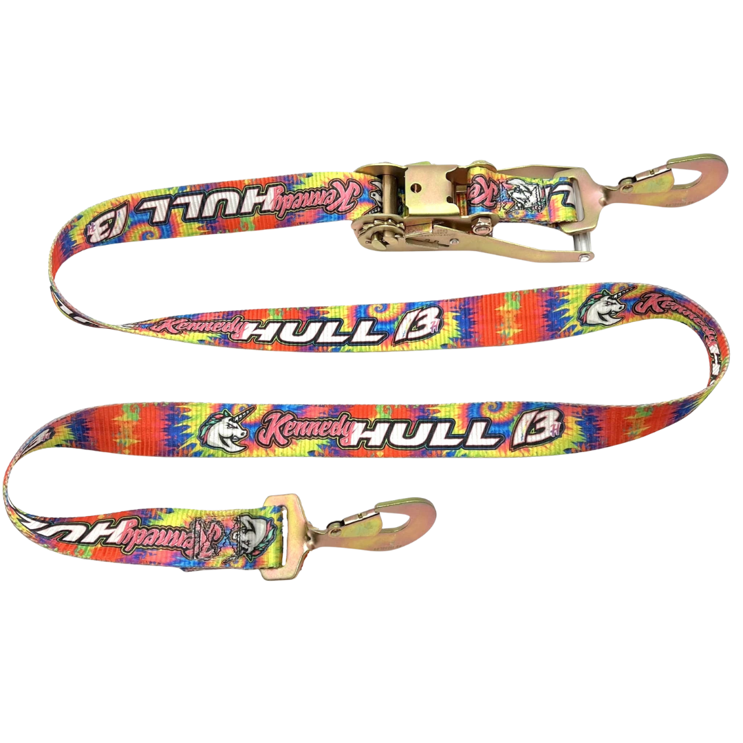 42 Custom 6 Foot by 2 Inch Ratchet Straps – product close-up | Northwest Straps, made in Oregon