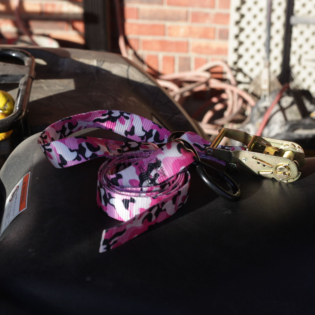 Camo -Pair of 1.5" American Made Ratchet Straps – product close-up