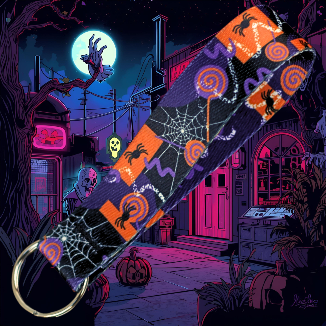 Retro Halloween Candy Chaos Keychain Wrist Lanyard – product close-up | Northwest Straps, made in Oregon