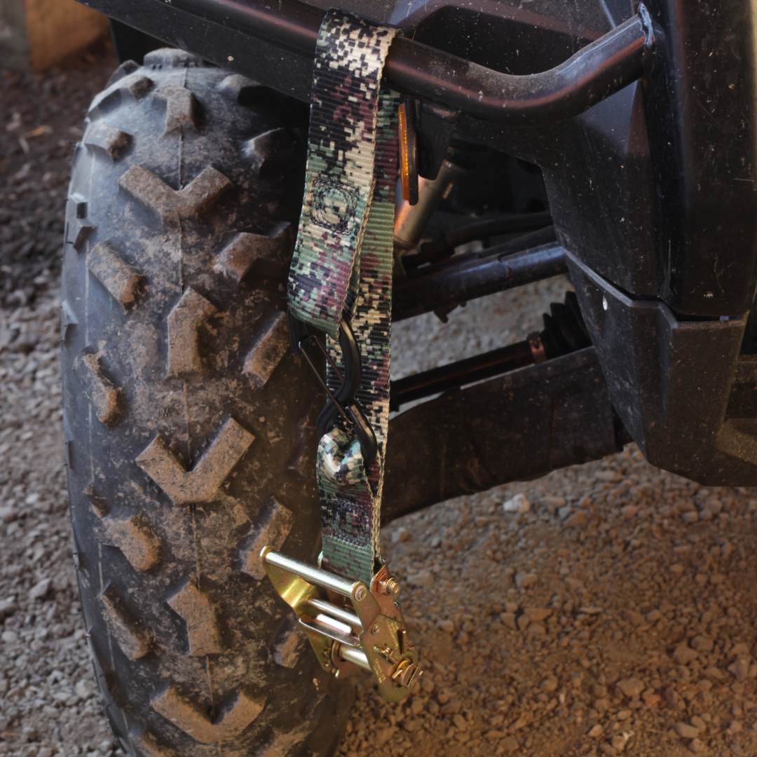 Camo -Pair of 1.5" American Made Ratchet Straps – product close-up