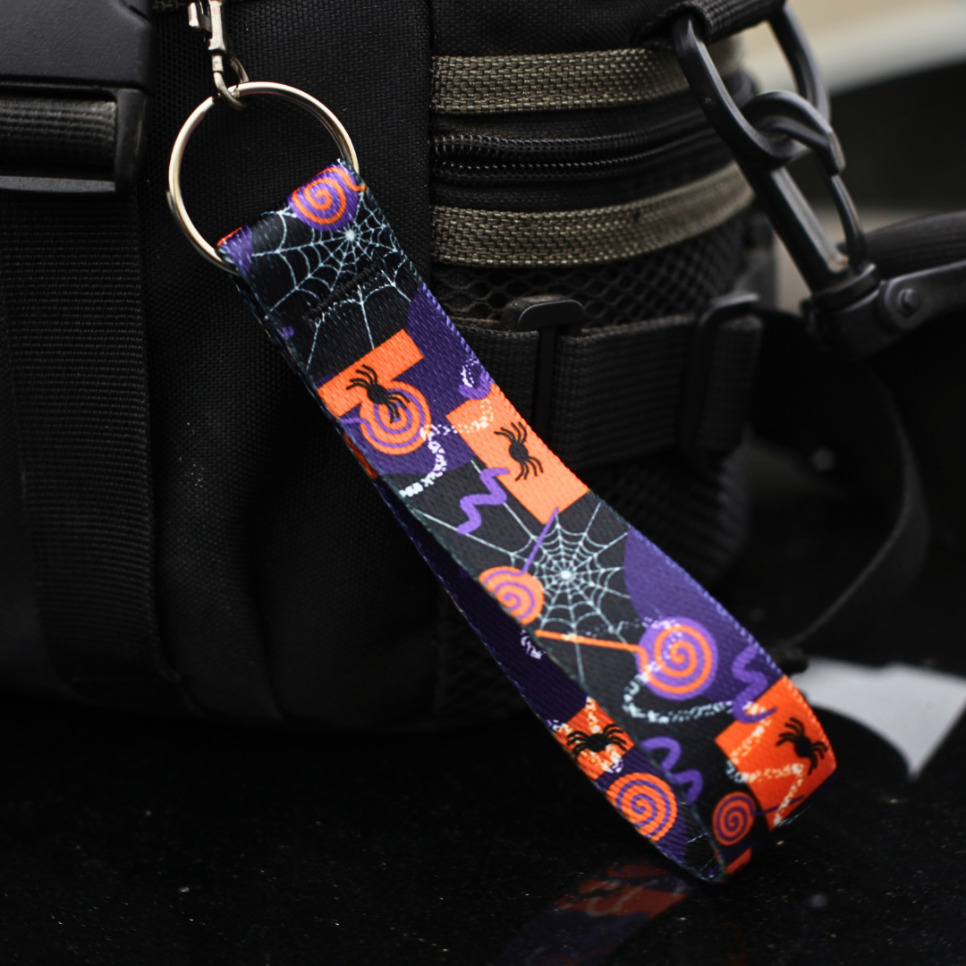 Retro Halloween Candy Chaos Keychain Wrist Lanyard – 80s/90s Trick-or-Treat Vibes