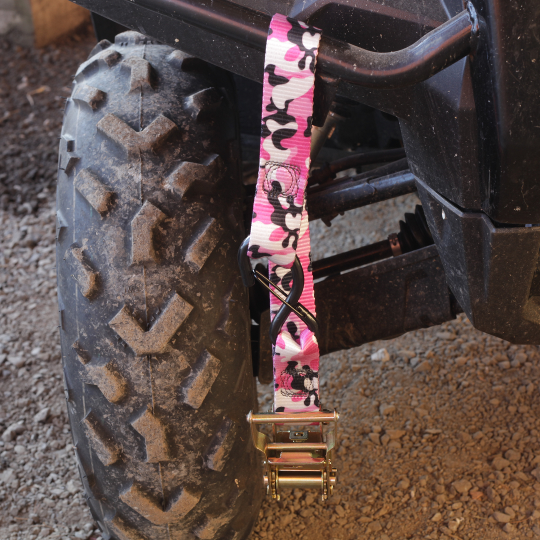Camo -Pair of 1.5" American Made Ratchet Straps – product close-up