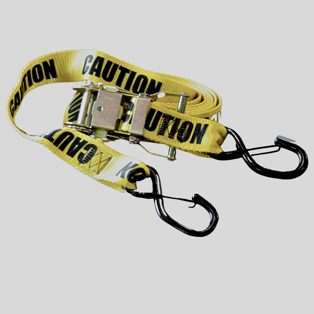 Caution Tape - 1.5" American Made Ratchet Strap – product close-up | Northwest Straps, made in Oregon