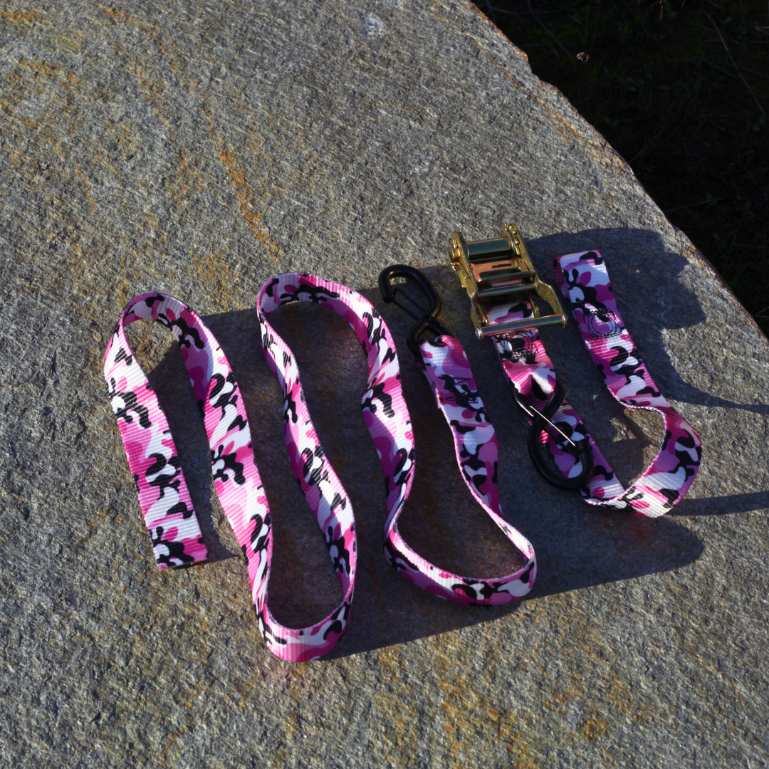 Camo -Pair of 1.5" American Made Ratchet Straps – product close-up