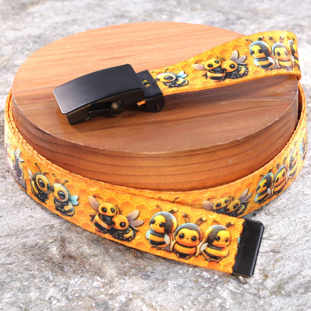 1" Slim Honeycomb Belts – Cute Bubble Bees | Northwest Straps, made in Oregon