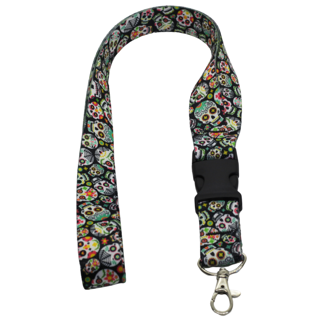 Día de los Muertos + Serape & Folk Art Lanyards – Sugar Skulls - Black