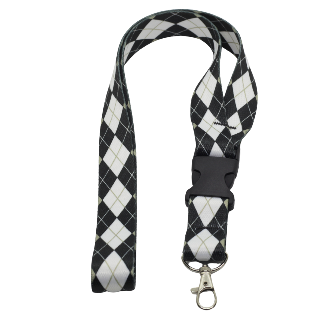 Woven Pattern Lanyards – Black and White Argyle | Northwest Straps, made in Oregon