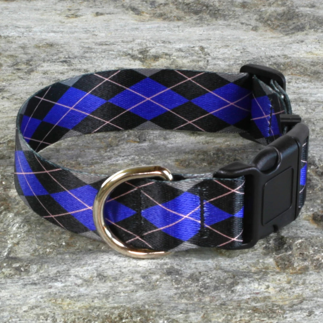 Argyle Black and Gray Dog Collar – Classic Diamond Pattern