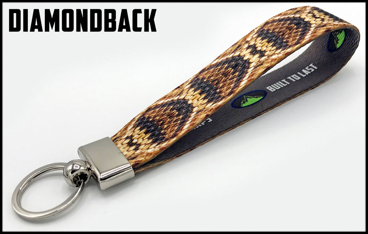 Diamondback rattlesnake snake skin 1 inch custom picture quality polyester webbing keyfob. Design by Northwest Straps.