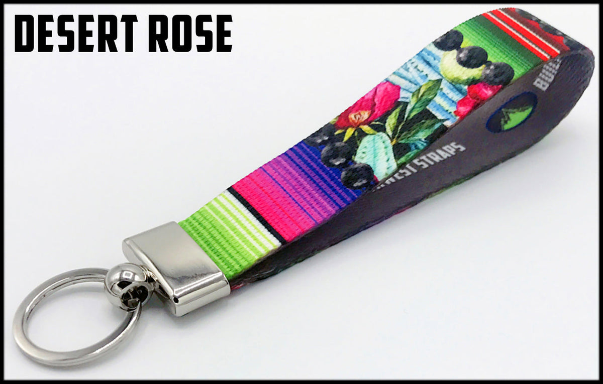 Desert rose 1 inch custom picture quality polyester webbing keyfob. Design by Northwest Straps.