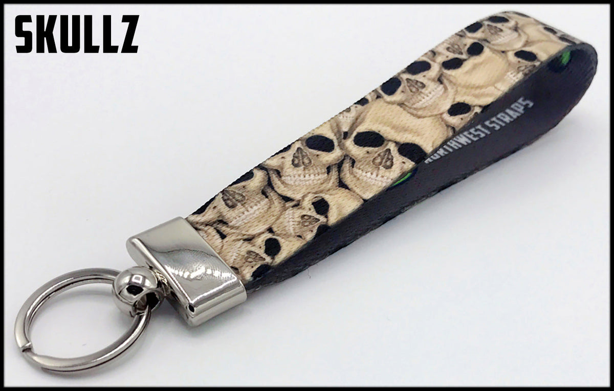 Skulls 1 inch custom picture quality polyester webbing keyfob. Design by Northwest Straps.