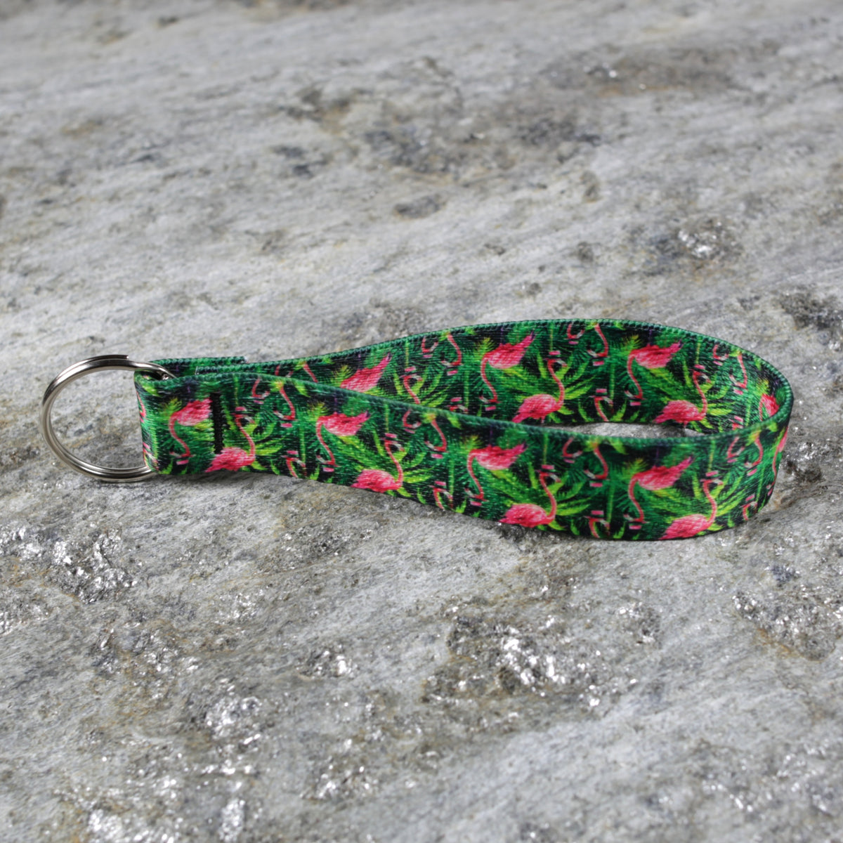 Quirky Keychain Wristlet – Flamingos in Tophats