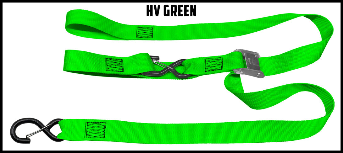 High visibility green 1.5 inch custom picture quality polyester webbing cam strap. Design by Northwest Straps.
