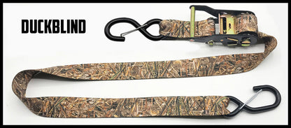 Duckblind grass camo 1.5 inch custom picture quality polyester webbing ratchet strap. Design by Northwest Straps.
