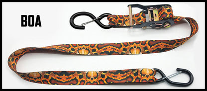 Boa constrictor snake skin 1.5 inch custom picture quality polyester webbing ratchet strap. Design by Northwest Straps.