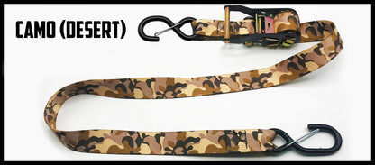Traditional desert camo 1.5 inch custom picture quality polyester webbing ratchet strap. Design by Northwest Straps.