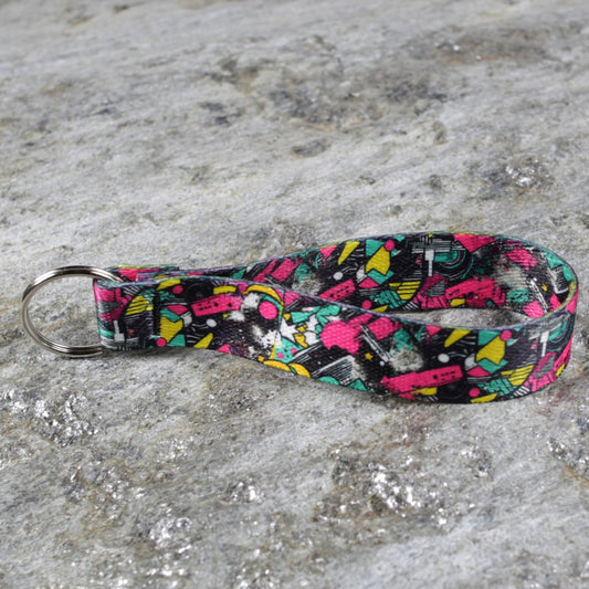 80's Inspired Keychain Wristlet – Retro Style Wrist Strap for Keys & Bags