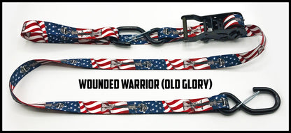 Wounded warrior old glory American flag 1 inch custom picture quality polyester webbing ratchet strap. Design by Northwest Straps.