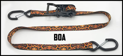 Boa constrictor snakeskin 1 inch custom picture quality polyester webbing ratchet strap. Design by Northwest Straps.