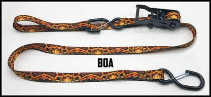 Boa constrictor snake skin 1 inch custom picture quality polyester webbing ratchet strap. Design by Northwest Straps.