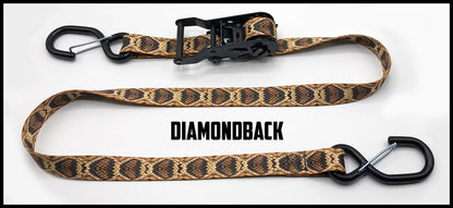 Diamondback rattlesnake snake skin 1 inch custom picture quality polyester webbing ratchet strap. Design by Northwest Straps.