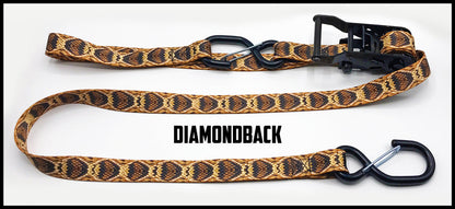 diamondback rattlesnake snakeskin 1 inch custom picture quality polyester webbing ratchet strap. Design by Northwest Straps.