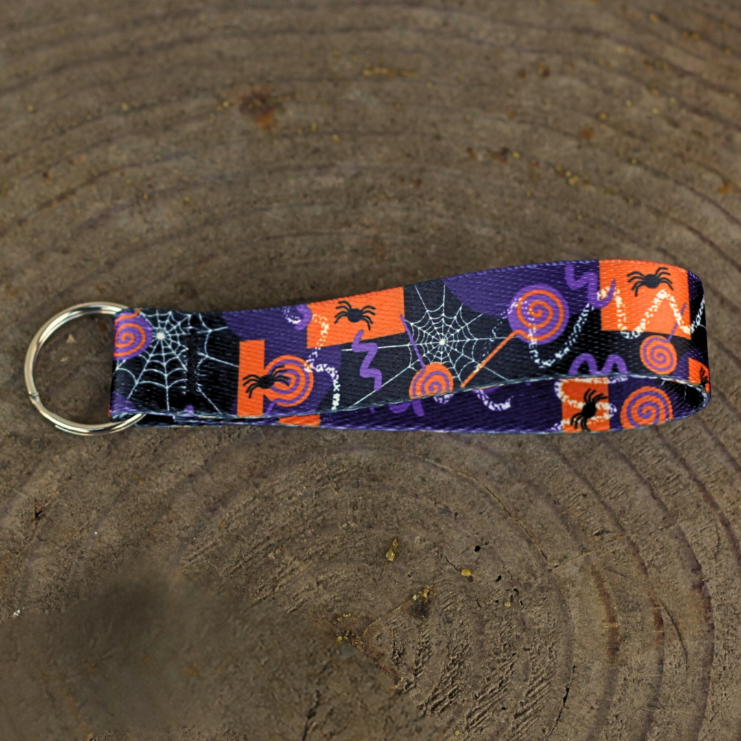 Retro Halloween Candy Chaos Keychain Wrist Lanyard – 80s/90s Trick-or-Treat Vibes