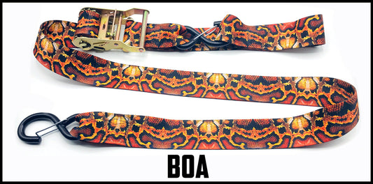 Boa constrictor snake skin 2 inch custom picture quality polyester webbing ratchet strap. Design by Northwest Straps.