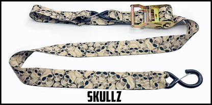 Skulls 2 inch custom picture quality polyester webbing ratchet strap. Design by Northwest Straps.
