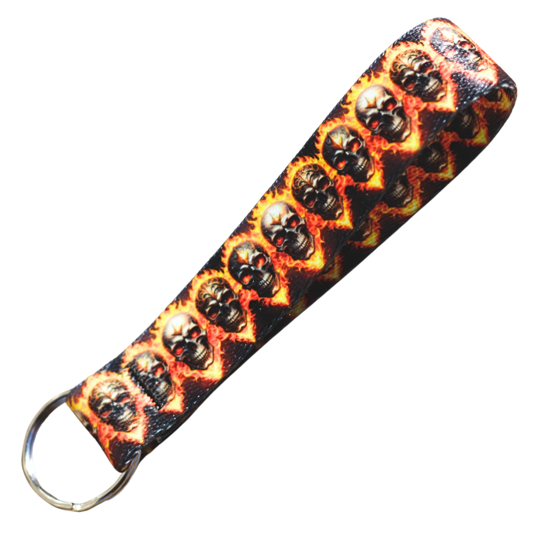 Flaming Skull Keychain Wrist Lanyard – Durable Design for Keys, Backpack, or Purse – Perfect for Biker, Goth & Punk Fashion – Fiery Bag Bling for Everyday Edge