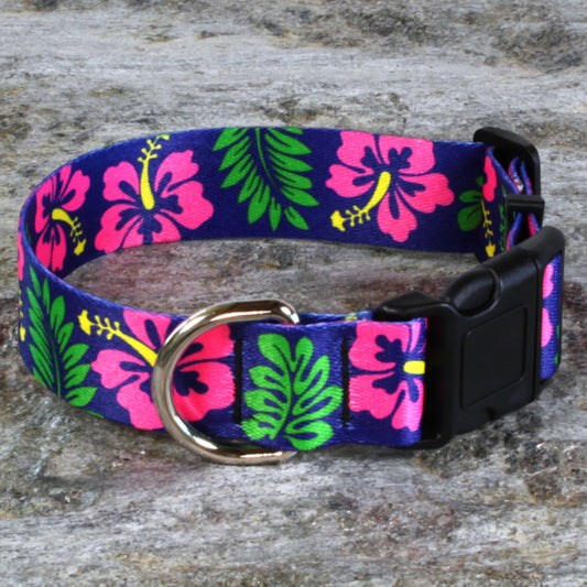 Hibiscus Blue Dog Collar