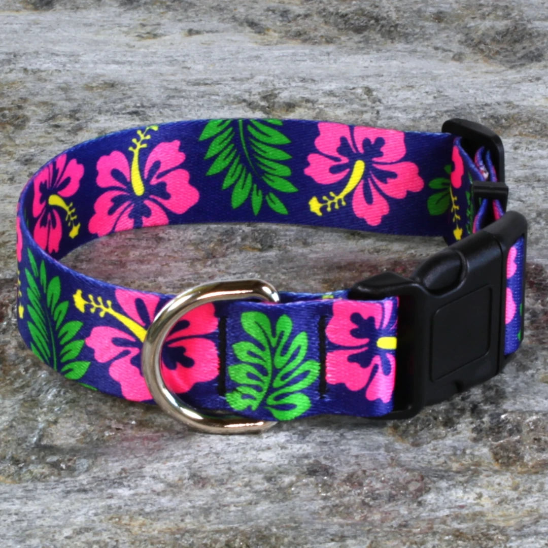 Hibiscus Blue Dog Collar