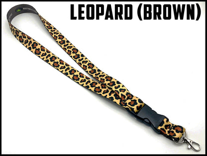 Brown leopard print custom lanyard design by northwest straps.