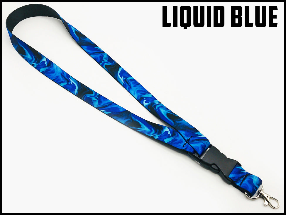 Liquid blue. Custom picture quality polyester webbing Lanyard. Design by Northwest Straps.