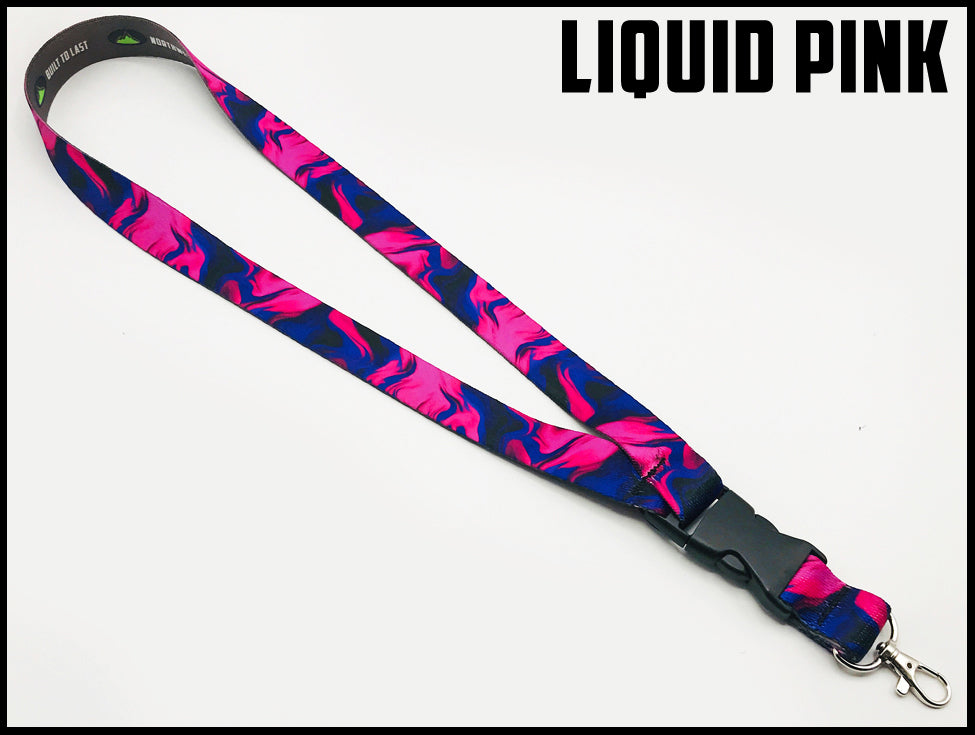 Liquid pink . Custom picture quality polyester webbing Lanyard. Design by Northwest Straps.