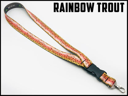 Rainbow trout. Fish skin and scales. Custom picture quality polyester webbing Lanyard. Design by Northwest Straps.