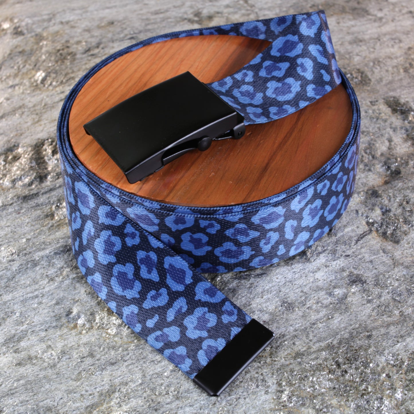 1.5" Deep Blue Leopard Print Belt