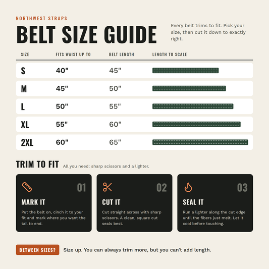 Northwest Straps belt size guide