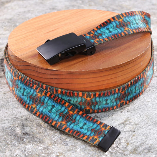 1" Slim Western Feathers Belt - Colorful Western-Inspired Adjustable Strap Belt