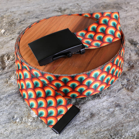 1.5" Orange & Blue Arcs Belt – Patterned Slide-Lock Belt