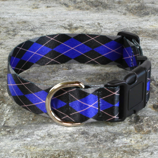 Argyle Black and Gray Dog Collar – Classic Diamond Pattern