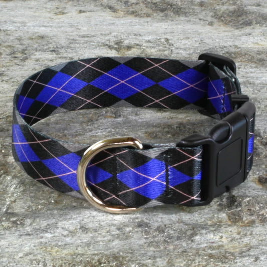 Argyle Black and Gray Dog Collar – Classic Diamond Pattern