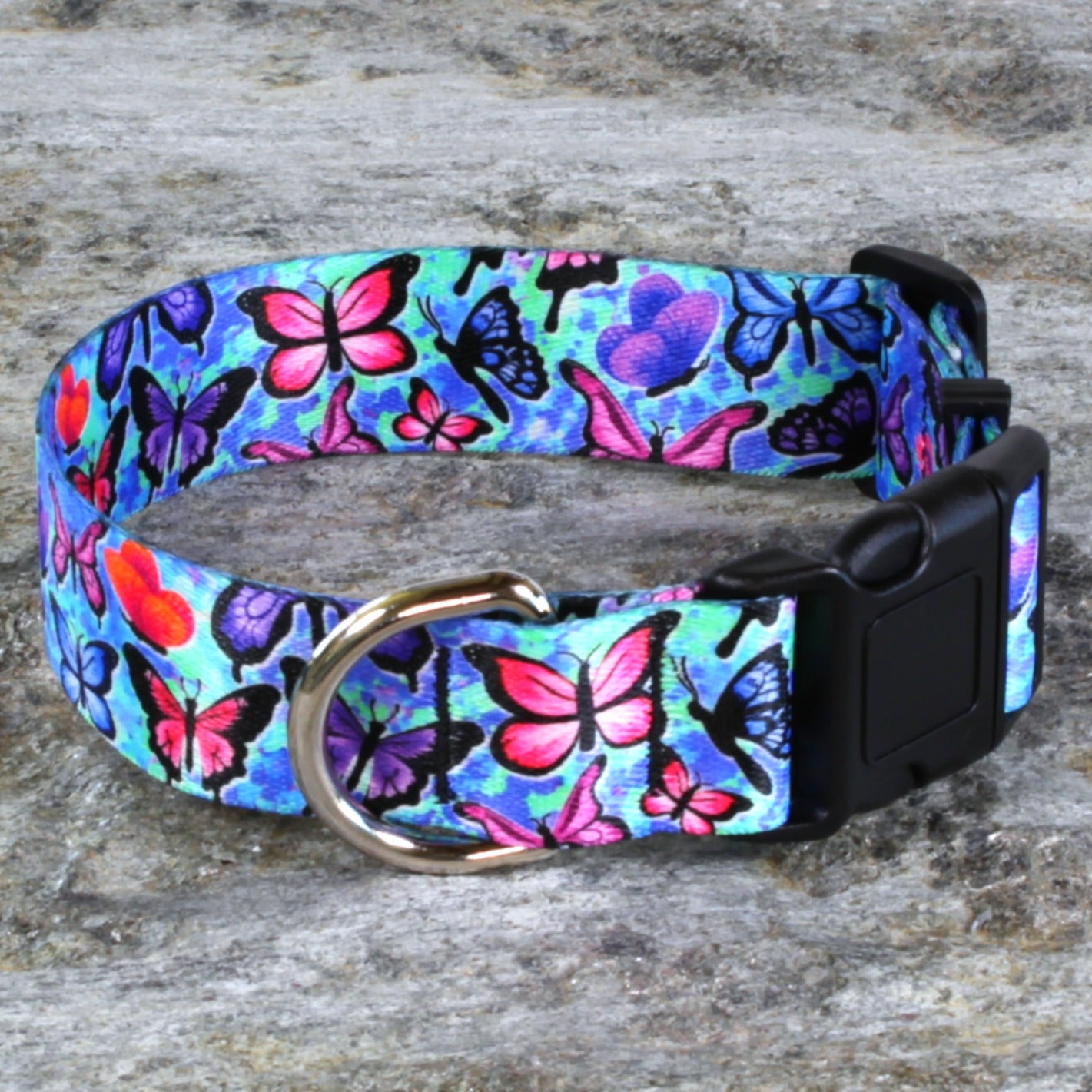 Blue Butterflies Dog Collar – Colorful Butterfly Pattern