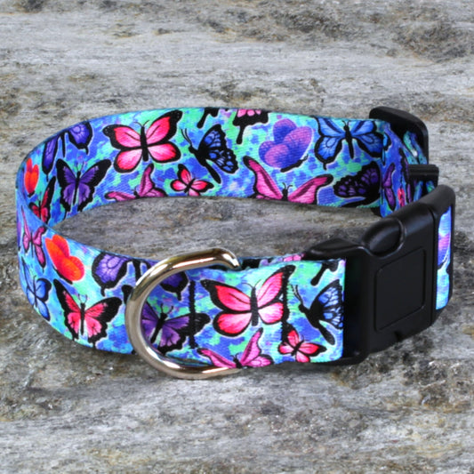 Blue Butterflies Dog Collar – Colorful Butterfly Pattern
