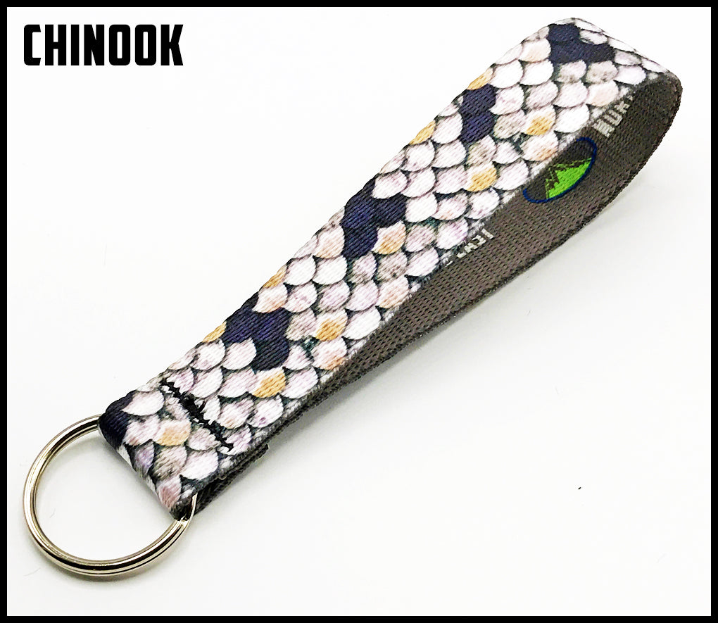 Chinook salmon 1 inch custom picture quality polyester webbing keyfob. Design by Northwest Straps.