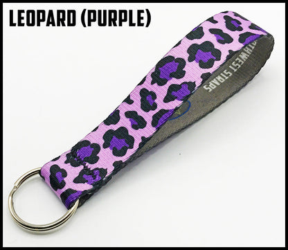 Purple leopard print. 1 inch custom picture quality polyester webbing keyfob. Design by Northwest Straps.