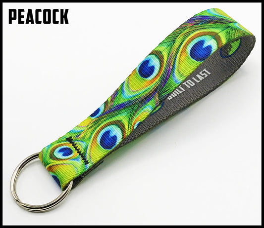 Peacock 1 inch custom picture quality polyester webbing keyfob. Design by Northwest Straps.