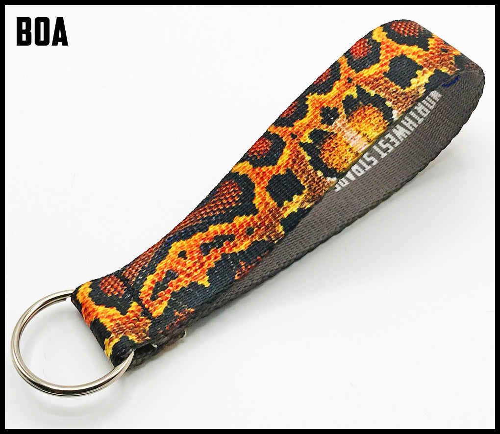 Boa constrictor snake skin 1 inch custom picture quality polyester webbing keyfob. Design by Northwest Straps.