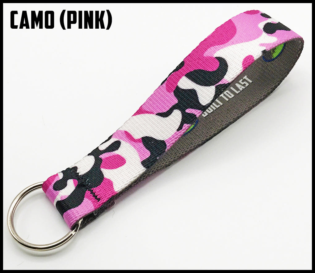 classic pink 1 inch custom picture quality polyester webbing keyfob. Design by Northwest Straps.